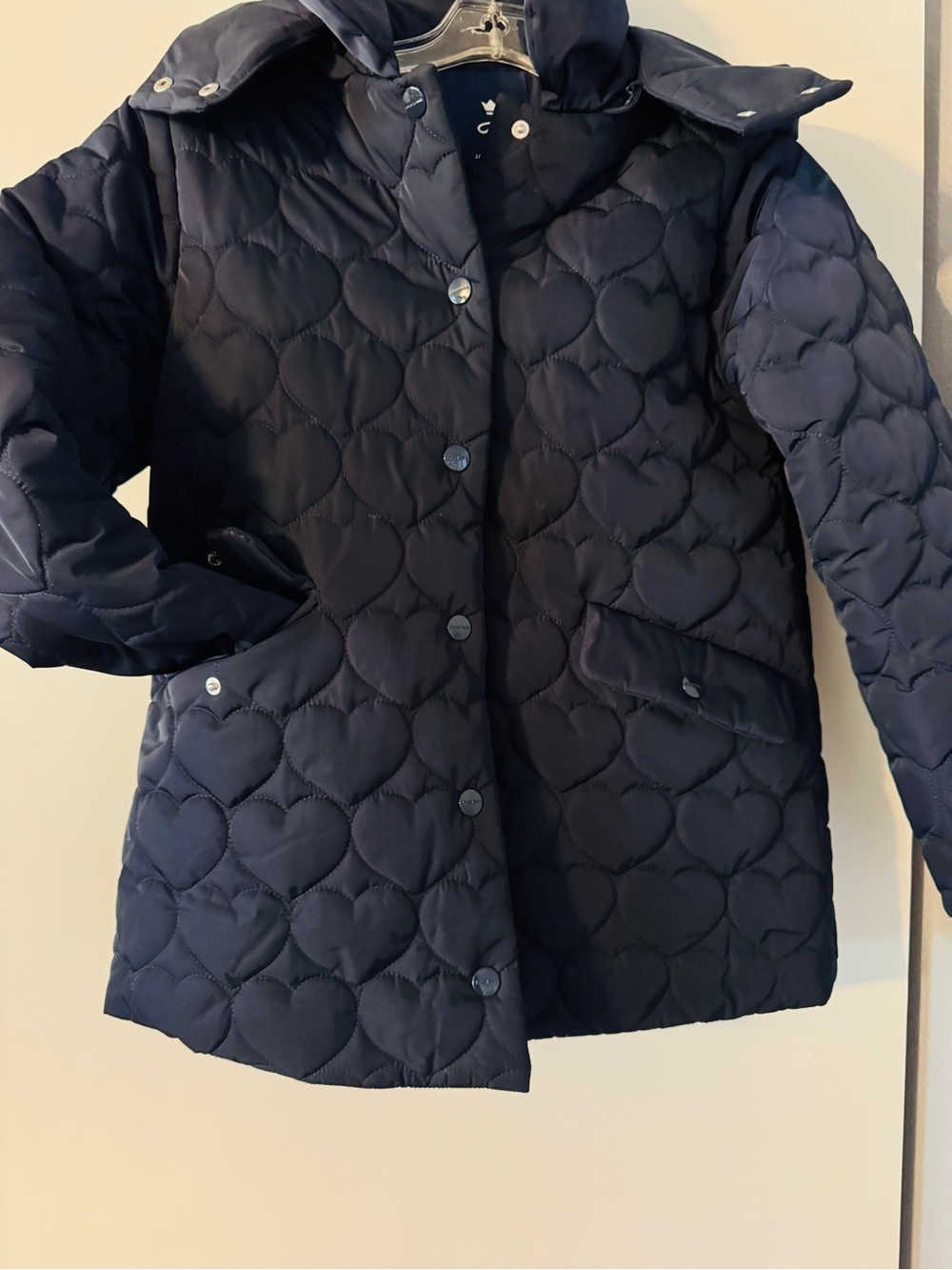 Jacadi Girls' Navy Quilted Heart Puffer Jacket with Hood size 12